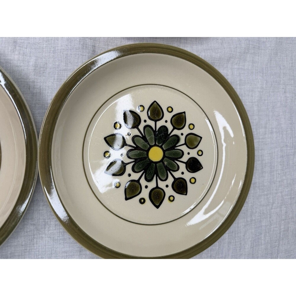 Vintage Montego Stoneware 4113 Green Floral 7.5" Dessert Salad Plate Japan Set-4 - Picture 4 of 8